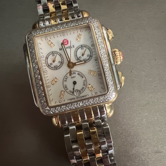 MICHELE Deco Diamond Chronograph Watch Head & Bracelet, 33mm MICHELE